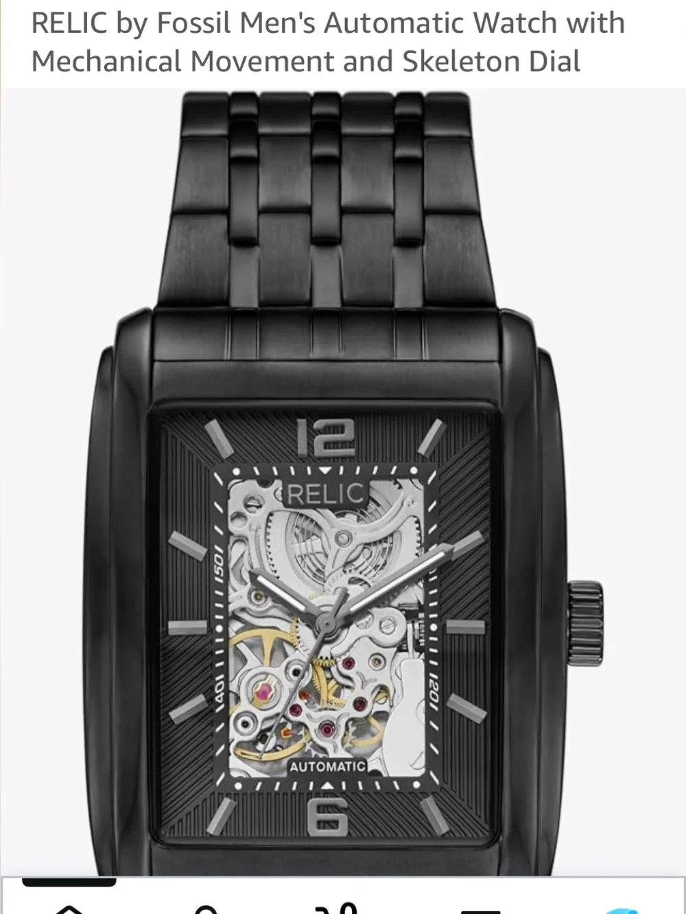 RELIC by Fossil Men’s Automatic Skeleton Dial Black SS Bracelet NW Box MSRP $175